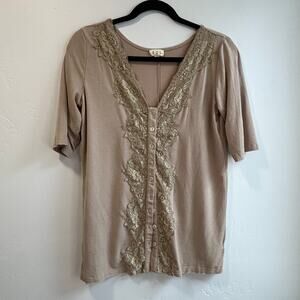 POL Short Sleeve Gold/Brown Cardigan Top